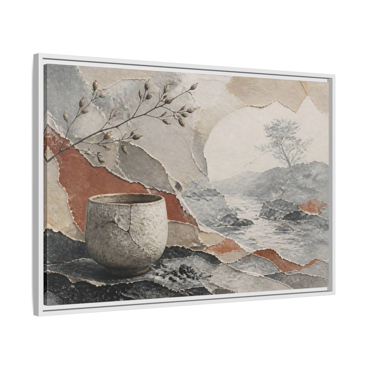 Side Mockup 9. Wabi Sabi Cracked Cup shown as framed canvas print