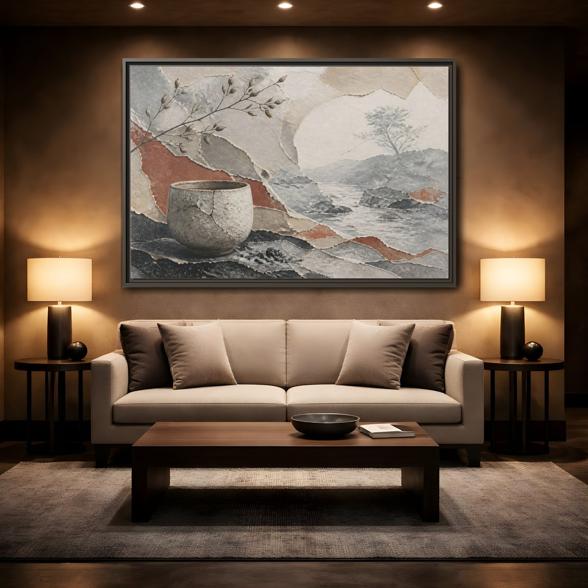 Mockup 2. Wabi Sabi Cracked Cup shown as framed canvas print