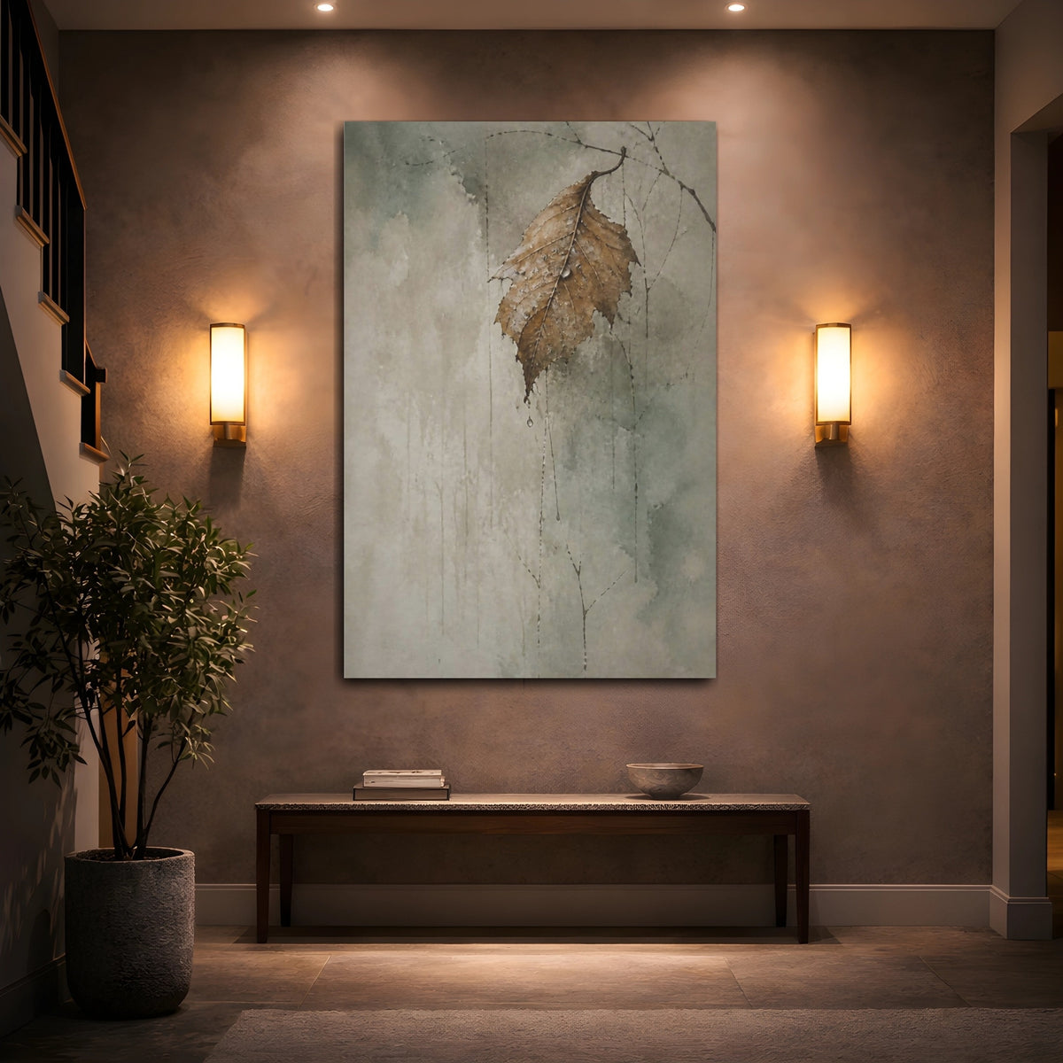 Mockup 2. Wabi Sabi Curled Leaf shown as canvas print