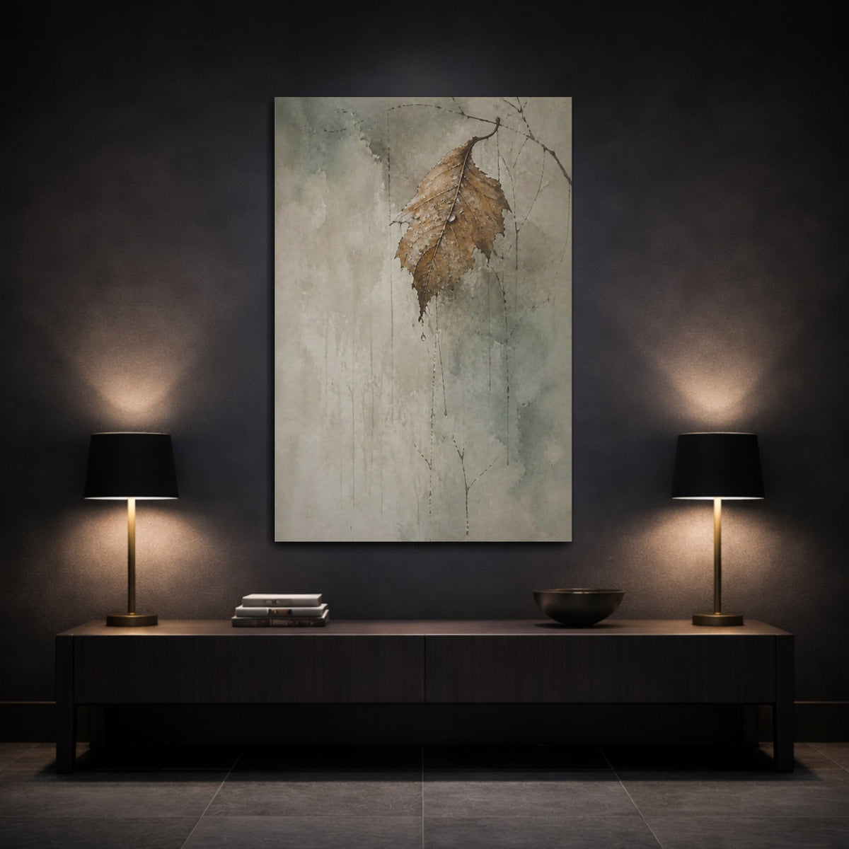 Mockup 3. Wabi Sabi Curled Leaf shown as canvas print