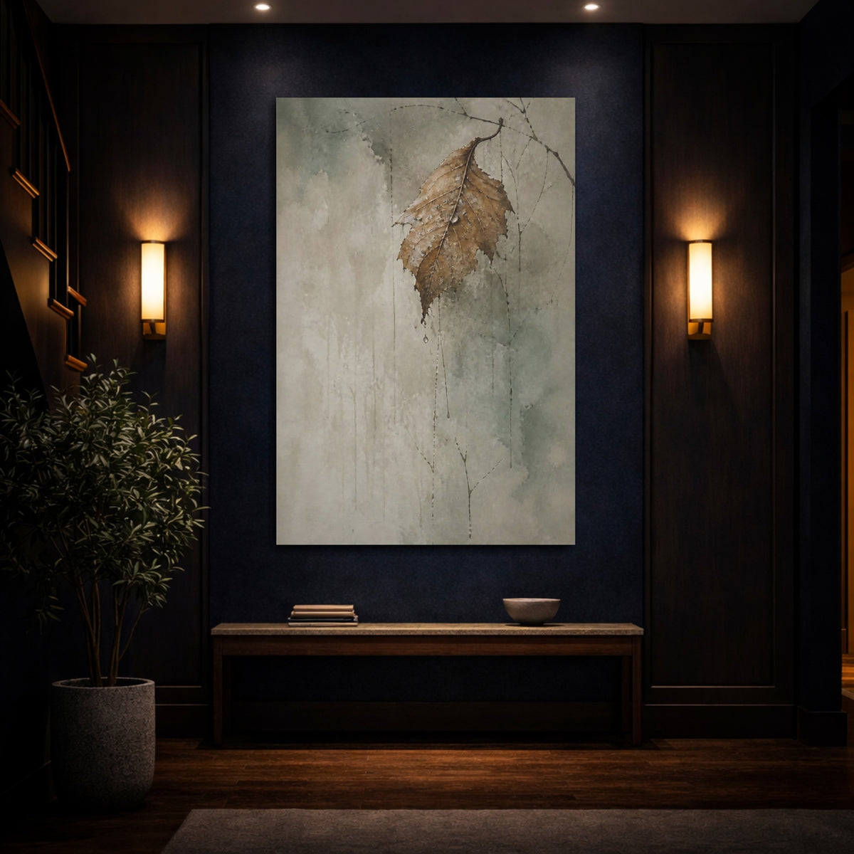 Mockup 4. Wabi Sabi Curled Leaf shown as canvas print