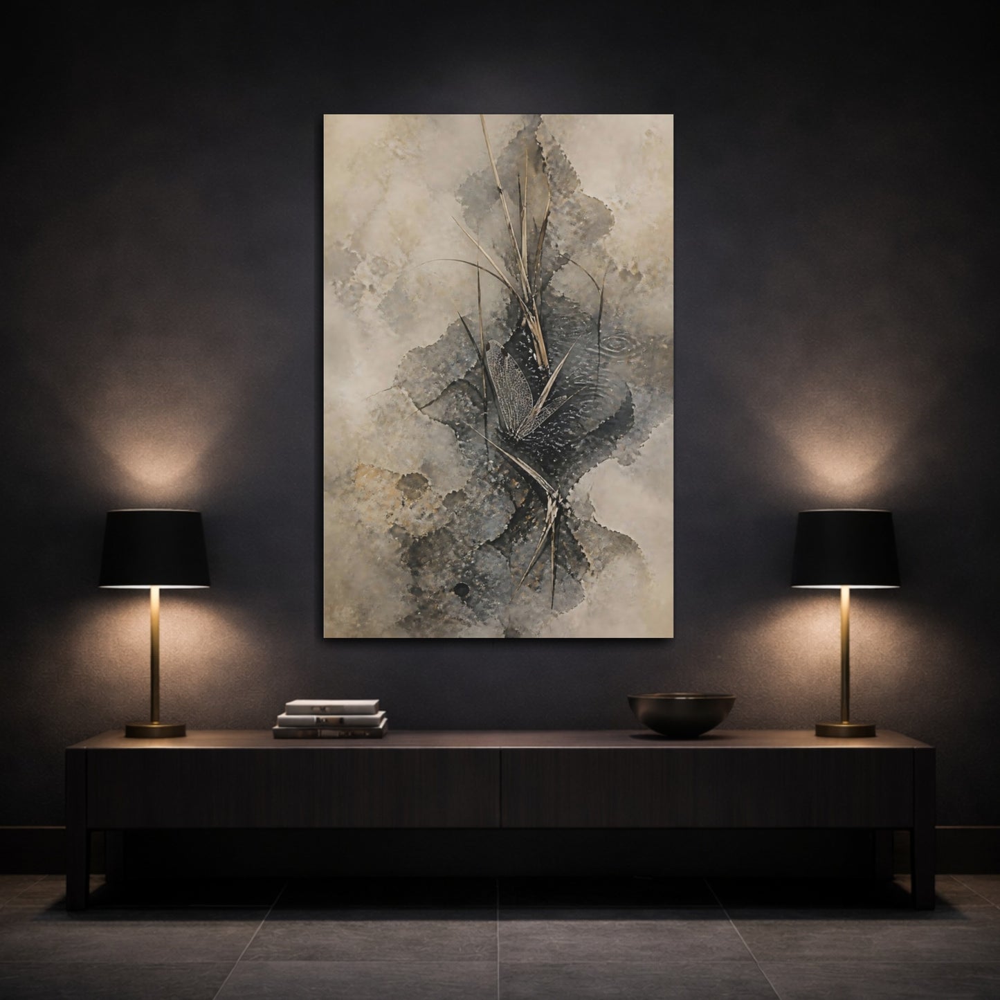 Mockup 3. Wabi Sabi Dragonfly Wing shown as canvas print