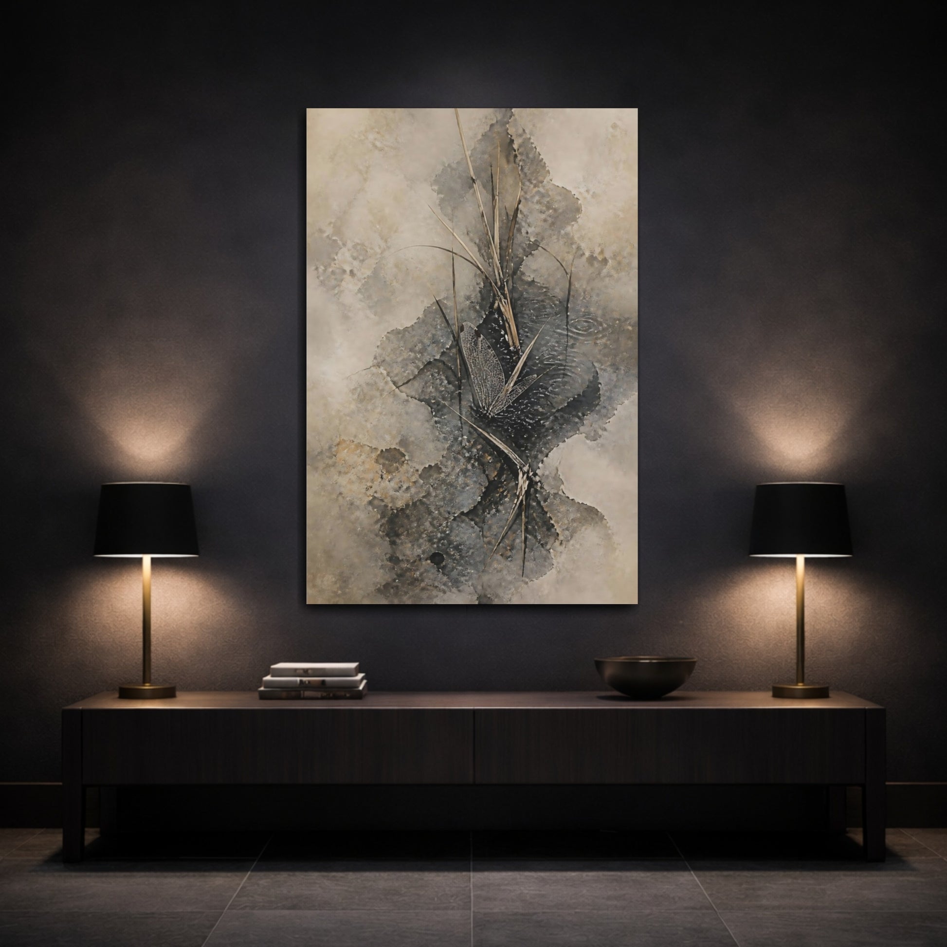 Mockup 3. Wabi Sabi Dragonfly Wing shown as canvas print