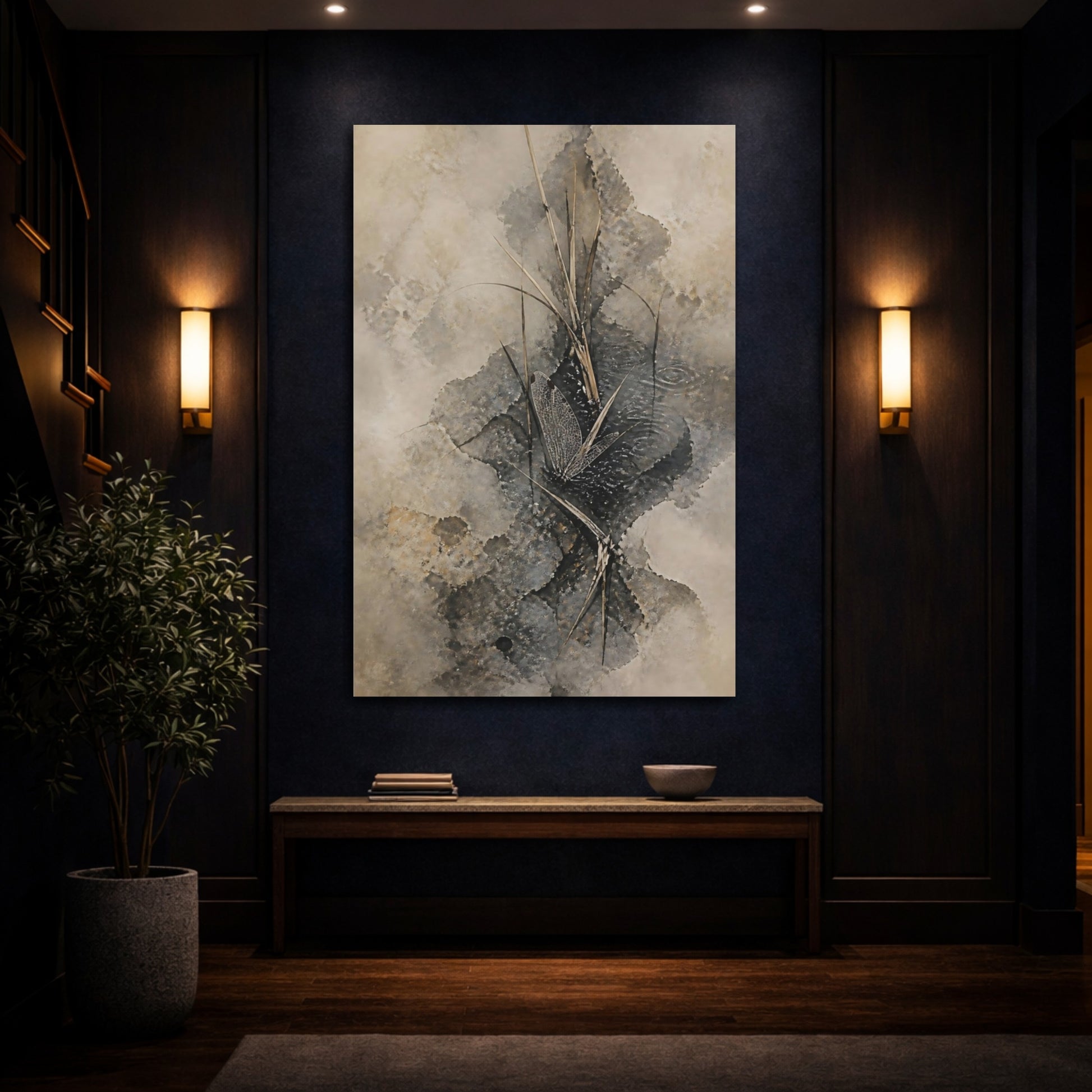 Mockup 4. Wabi Sabi Dragonfly Wing shown as canvas print