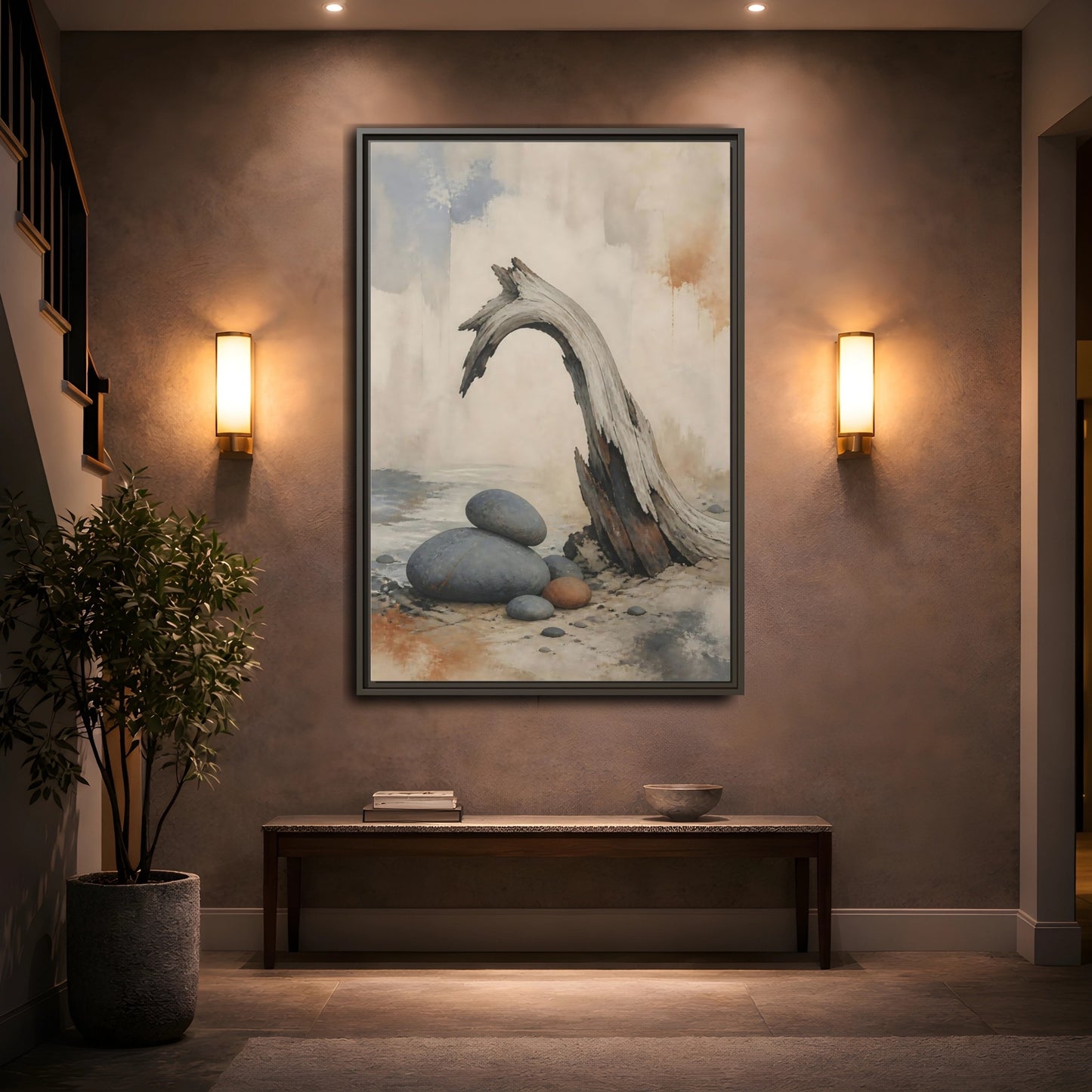 Mockup 2. Wabi Sabi Driftwood Arch shown as framed canvas print