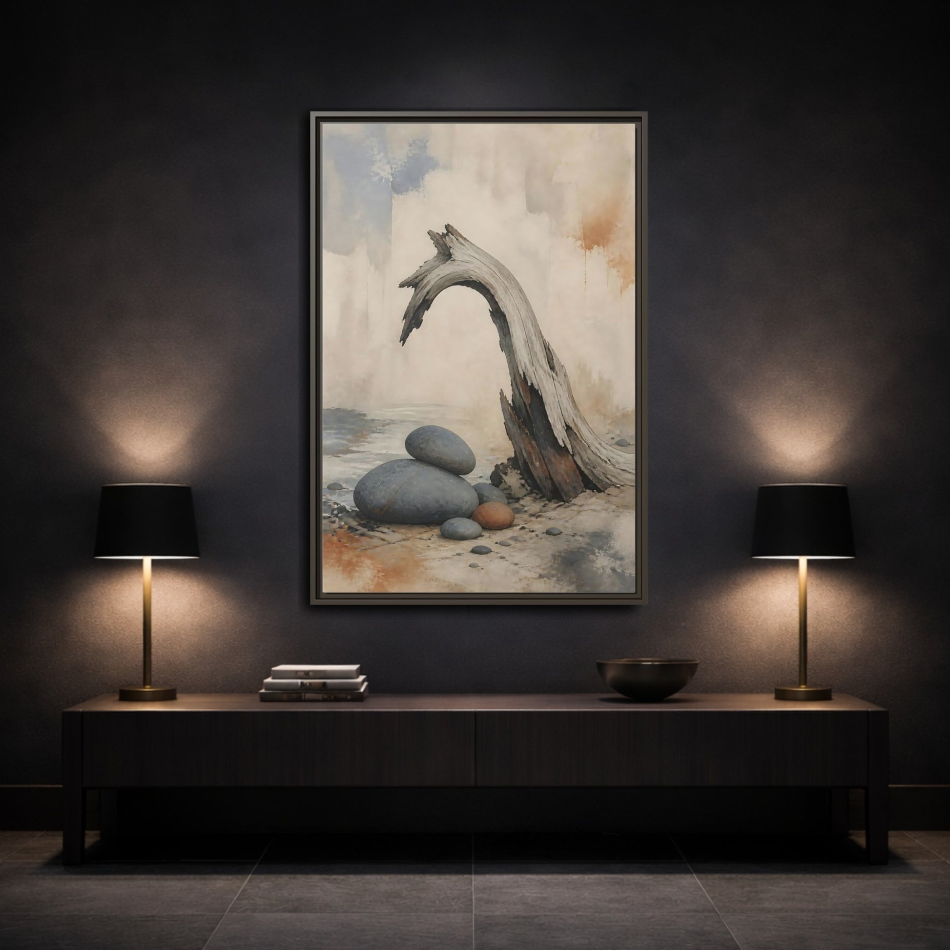 Mockup 3. Wabi Sabi Driftwood Arch shown as framed canvas print