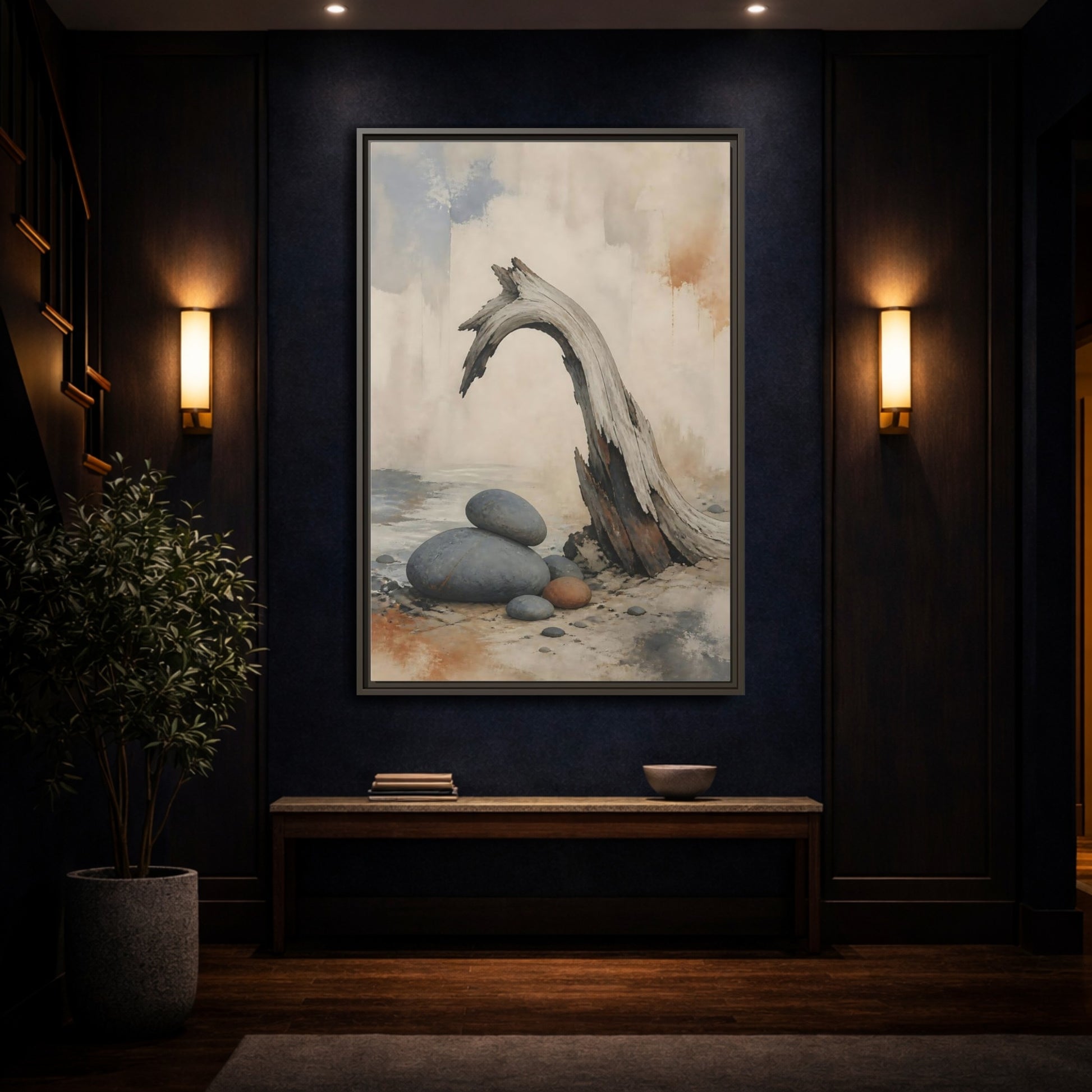 Mockup 4. Wabi Sabi Driftwood Arch shown as framed canvas print