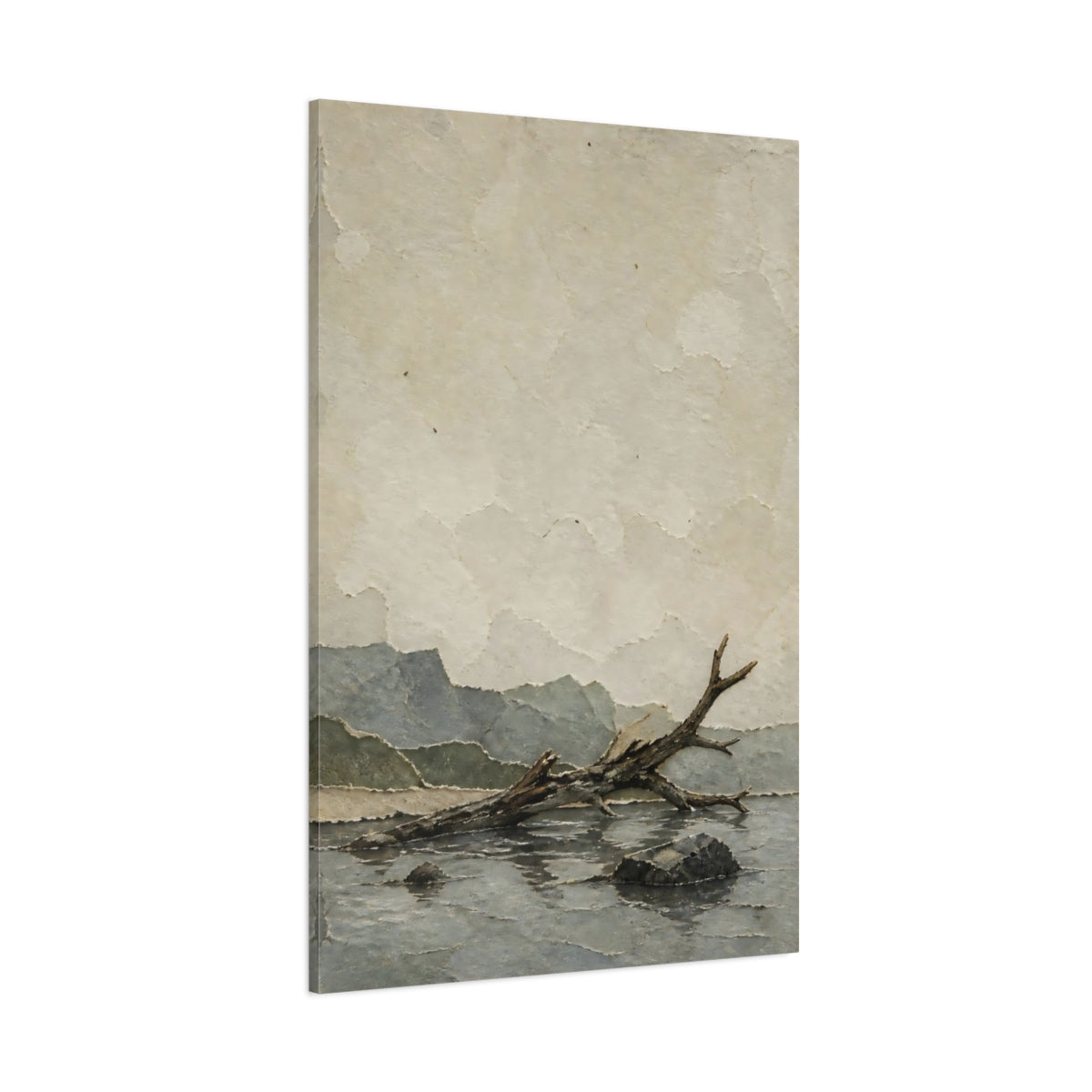 Side Mockup 1. Wabi Sabi Driftwood shown as canvas print