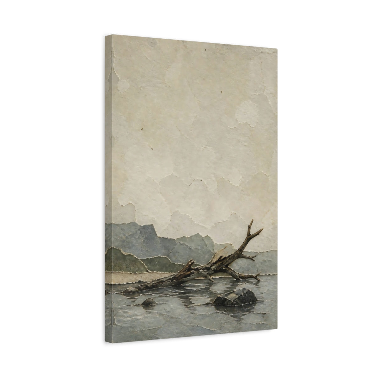 Side Mockup 3. Wabi Sabi Driftwood shown as canvas print