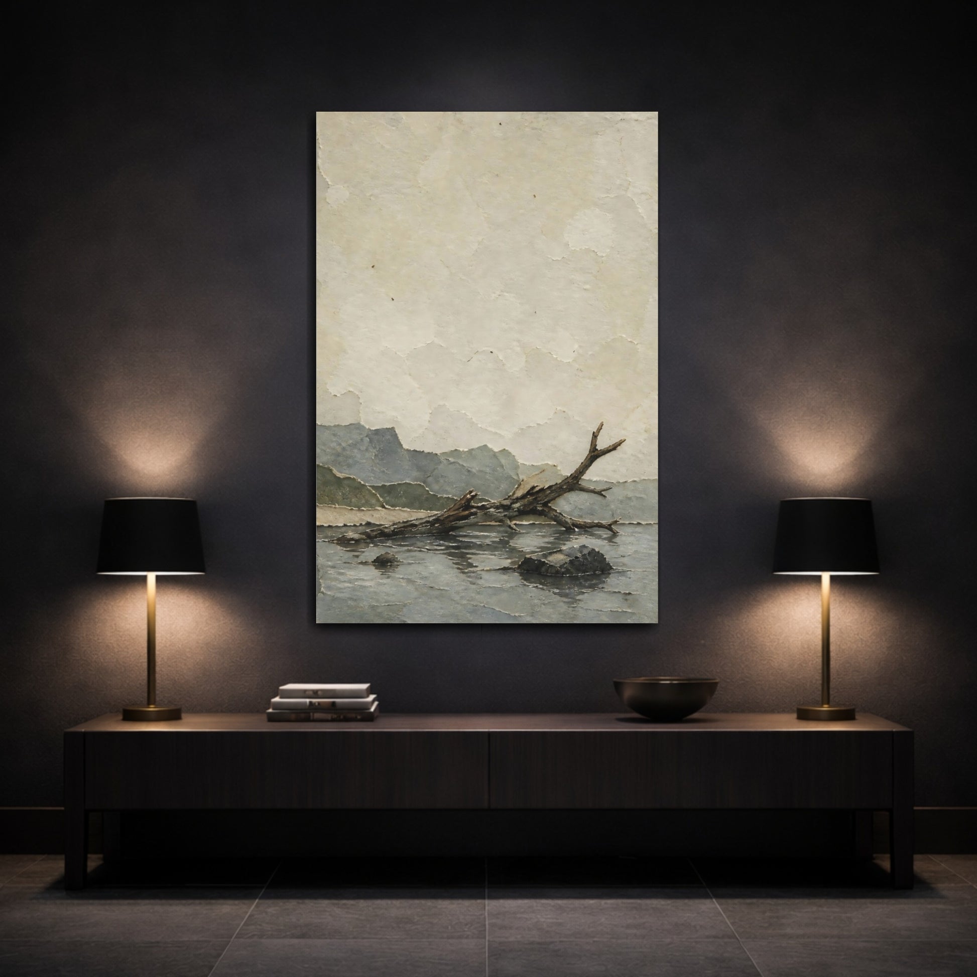 Mockup 3. Wabi Sabi Driftwood shown as canvas print
