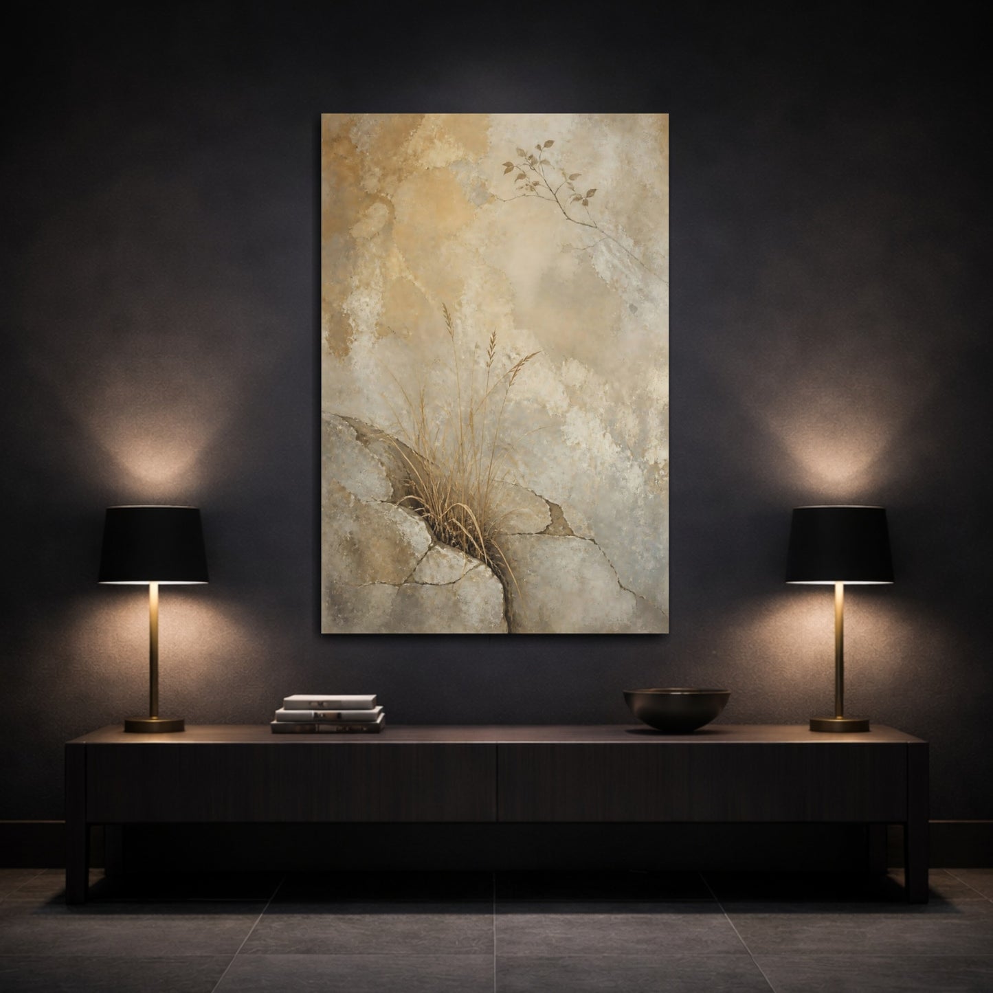 Mockup 3. Wabi Sabi Dry Grass shown as canvas print