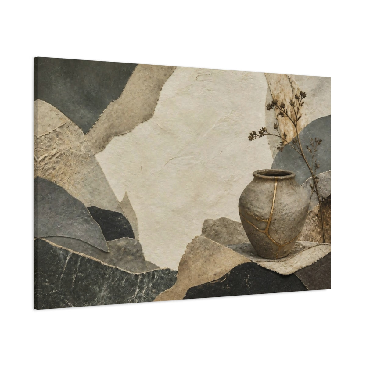Side Mockup 1. Wabi Sabi Earthenware Jar shown as canvas print