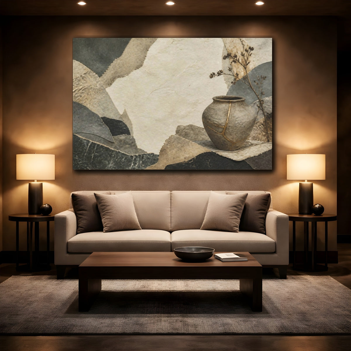 Mockup 2. Wabi Sabi Earthenware Jar shown as canvas print
