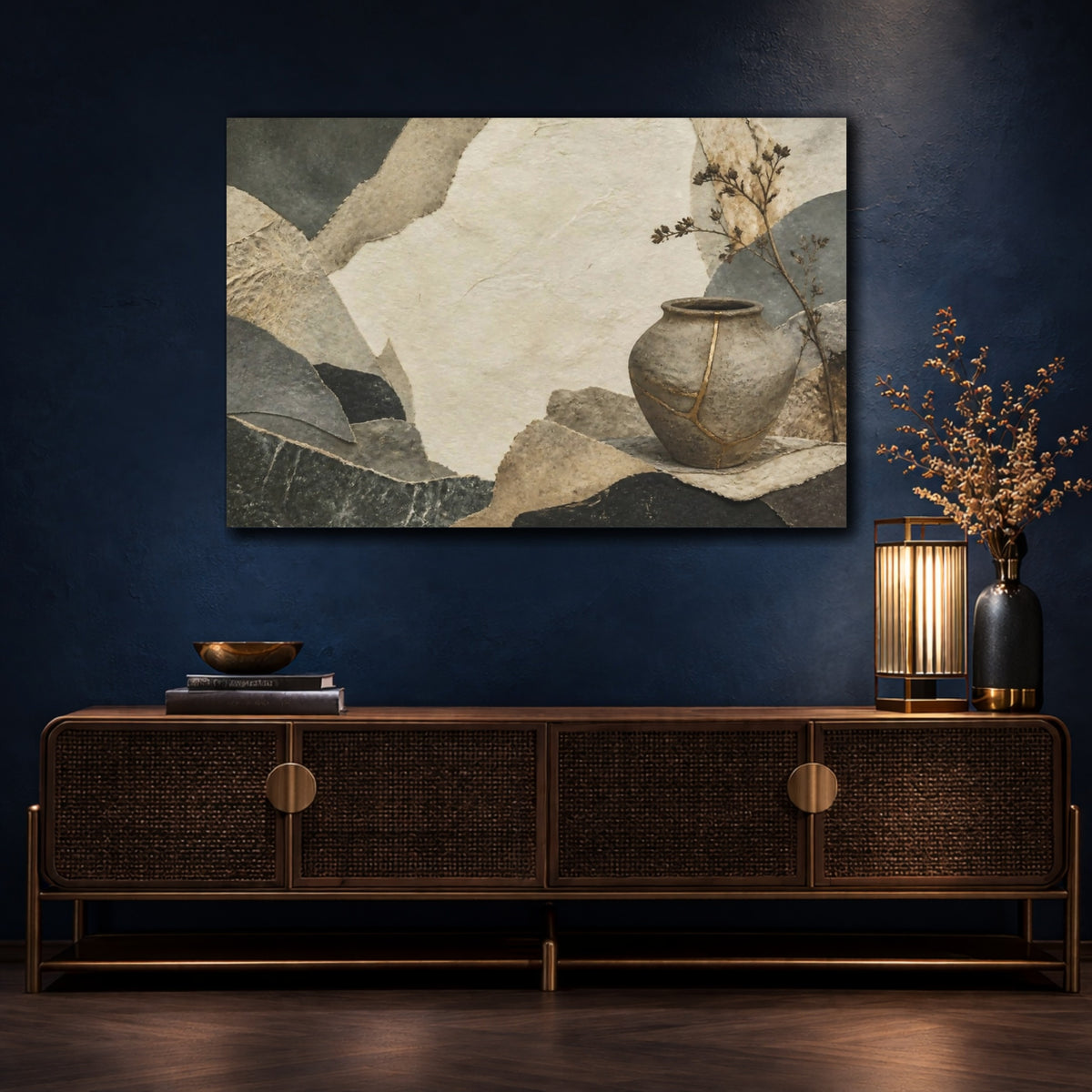 Mockup 4. Wabi Sabi Earthenware Jar shown as canvas print
