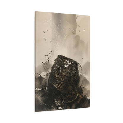Main Mockup. Wabi Sabi Fishing Basket shown as canvas print