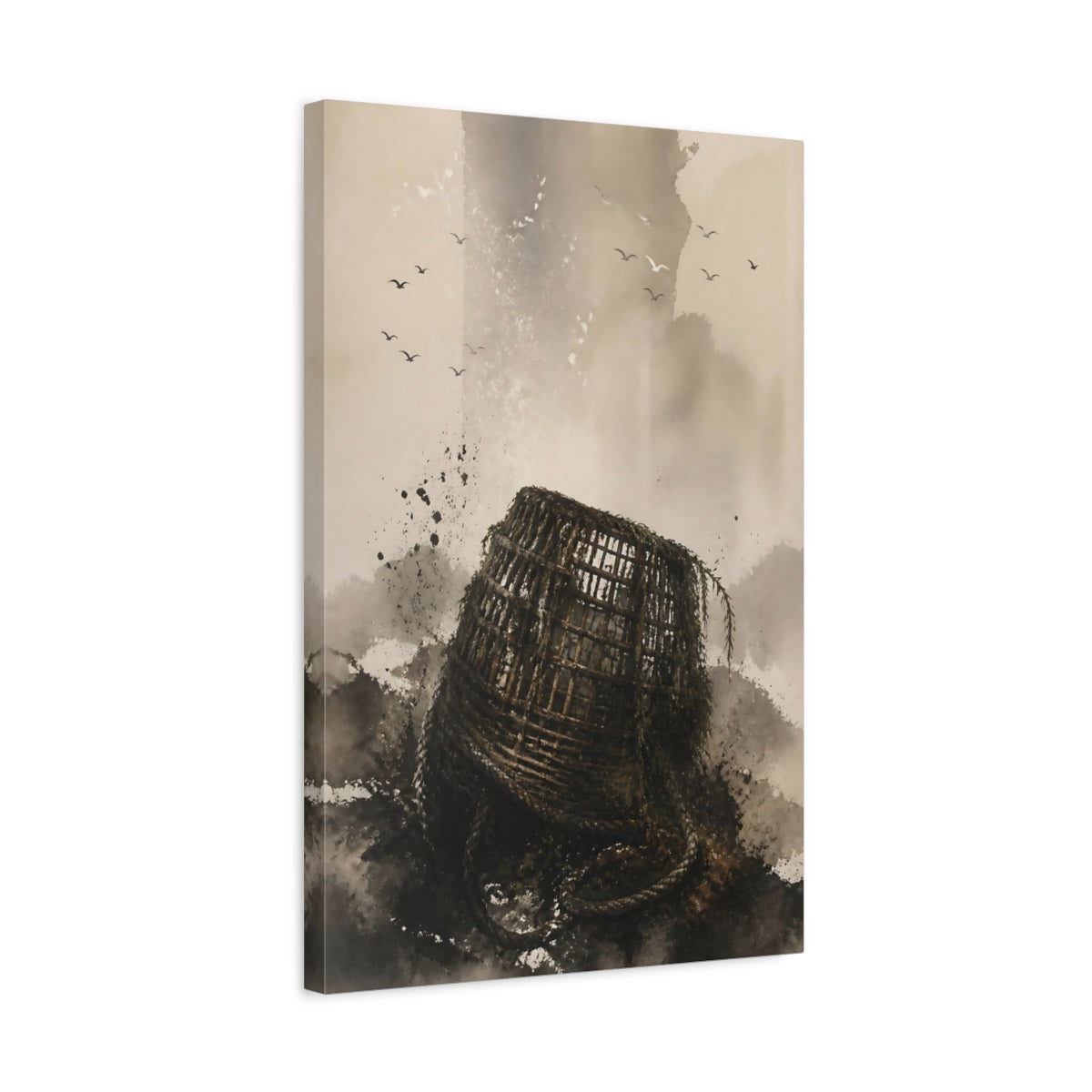 Side Mockup 3. Wabi Sabi Fishing Basket shown as canvas print