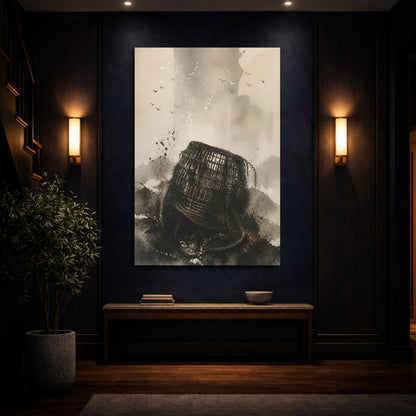 Mockup 4. Wabi Sabi Fishing Basket shown as canvas print
