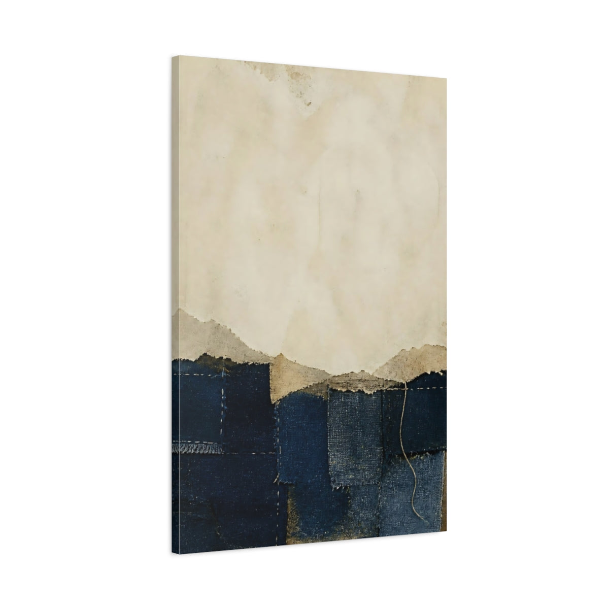 Main Mockup. Wabi Sabi Indigo Patchwork shown as canvas print