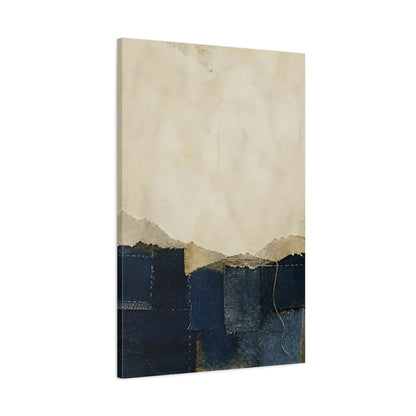Main Mockup. Wabi Sabi Indigo Patchwork shown as canvas print