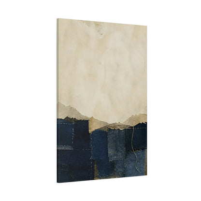 Side Mockup 1. Wabi Sabi Indigo Patchwork shown as canvas print