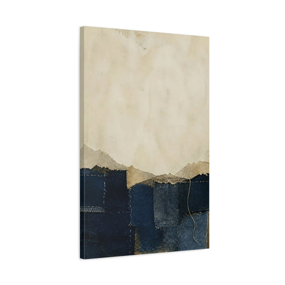 Side Mockup 2. Wabi Sabi Indigo Patchwork shown as canvas print