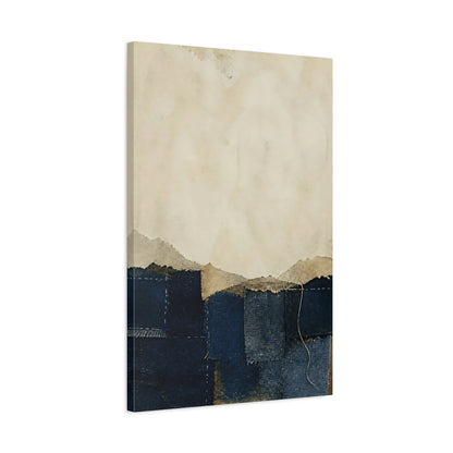 Side Mockup 2. Wabi Sabi Indigo Patchwork shown as canvas print