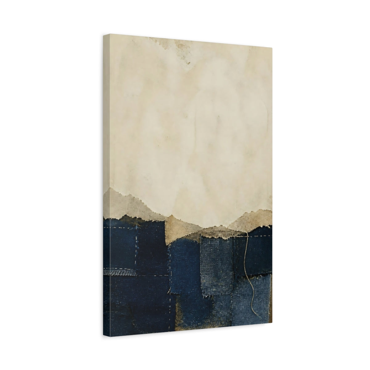 Side Mockup 3. Wabi Sabi Indigo Patchwork shown as canvas print