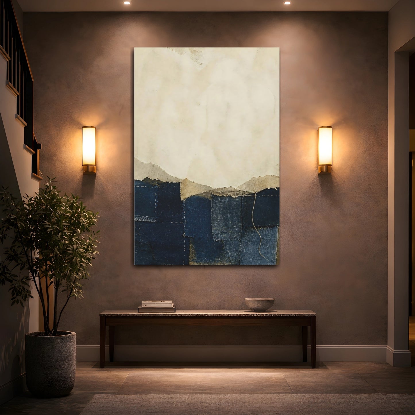 Mockup 2. Wabi Sabi Indigo Patchwork shown as canvas print