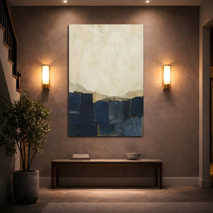 Mockup 2. Wabi Sabi Indigo Patchwork shown as canvas print