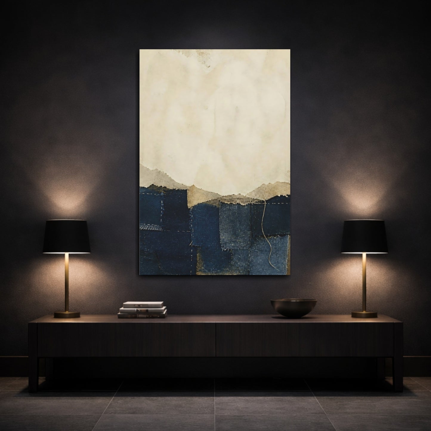 Mockup 3. Wabi Sabi Indigo Patchwork shown as canvas print