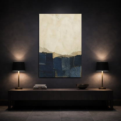 Mockup 3. Wabi Sabi Indigo Patchwork shown as canvas print