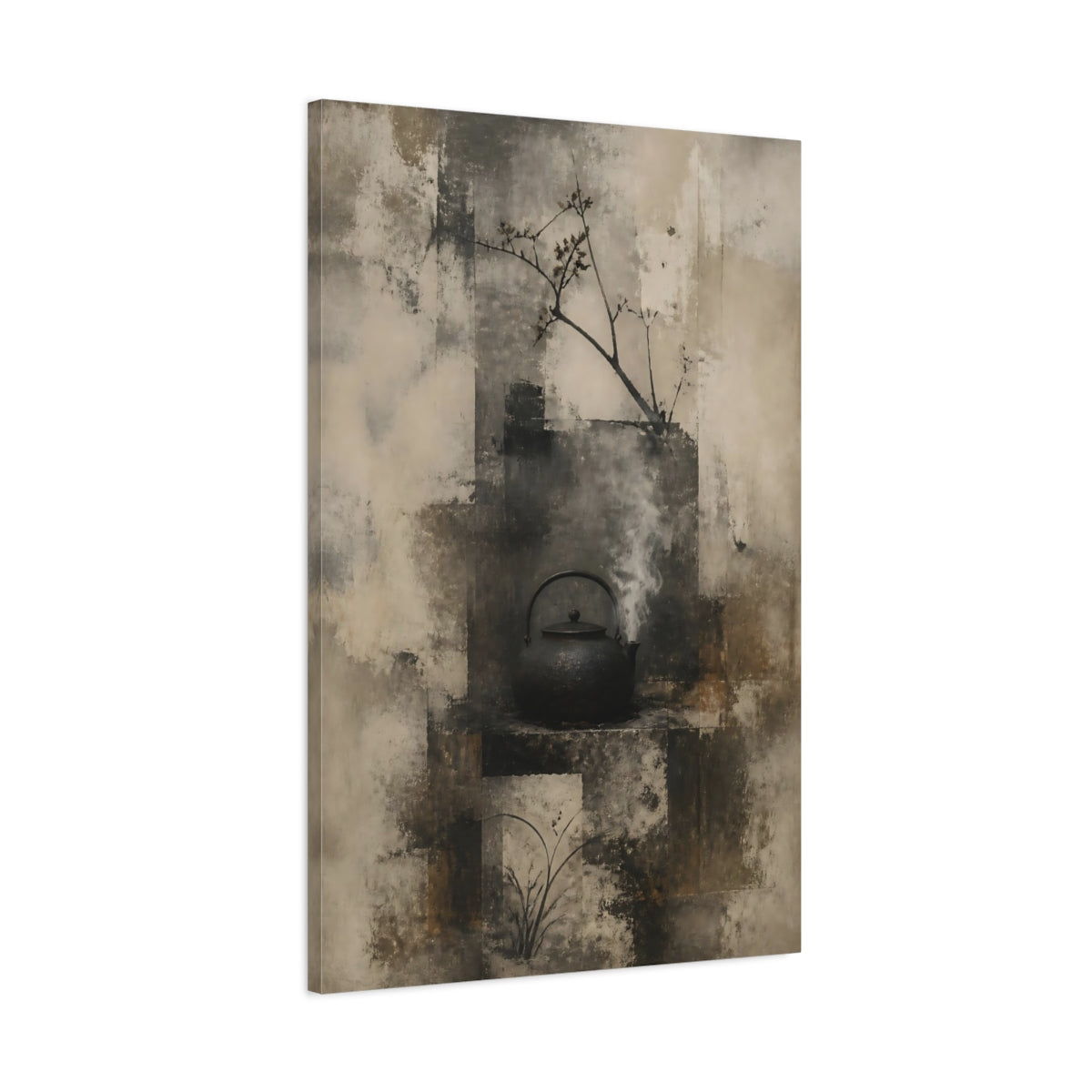 Main Mockup. Wabi Sabi Iron Kettle shown as canvas print