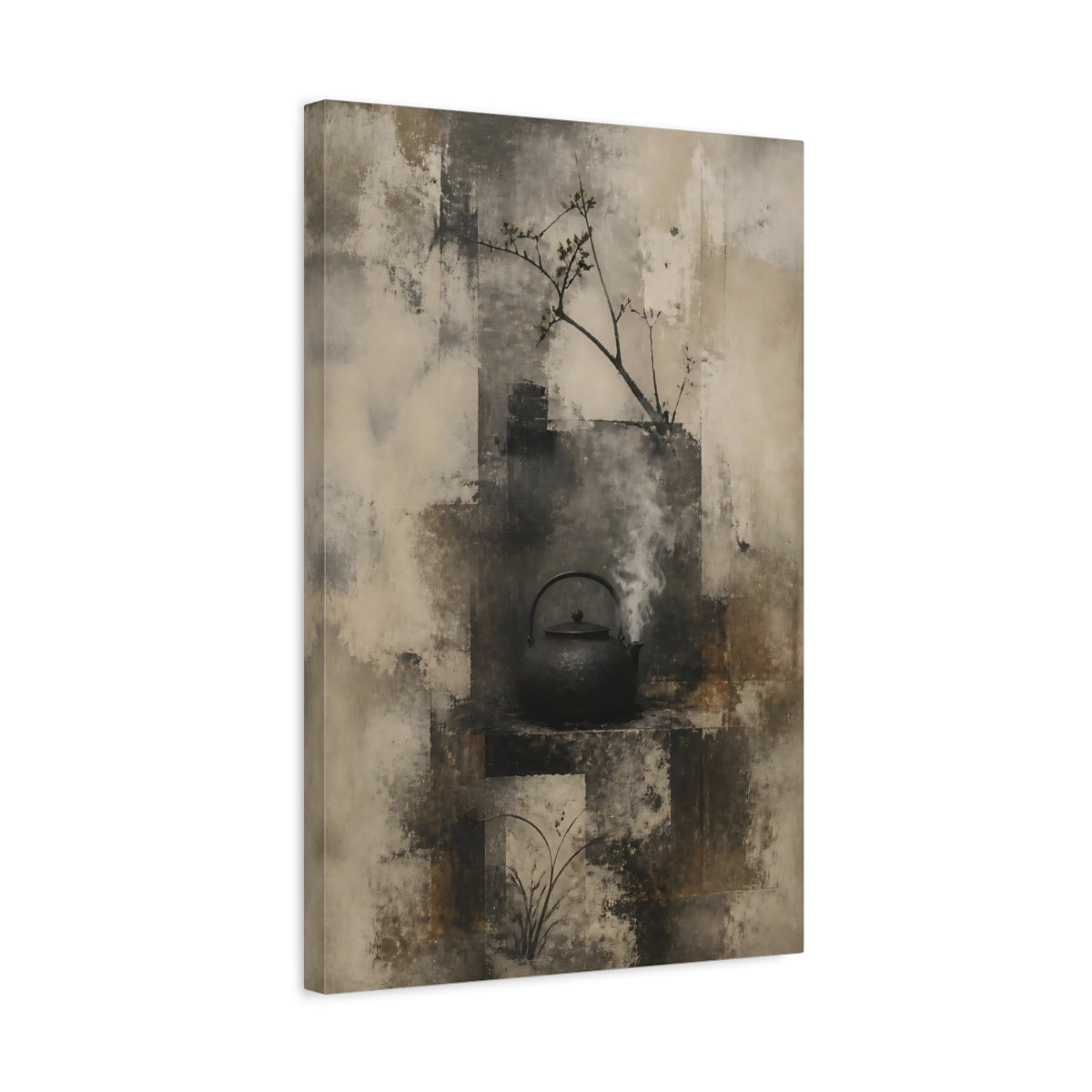 Side Mockup 3. Wabi Sabi Iron Kettle shown as canvas print