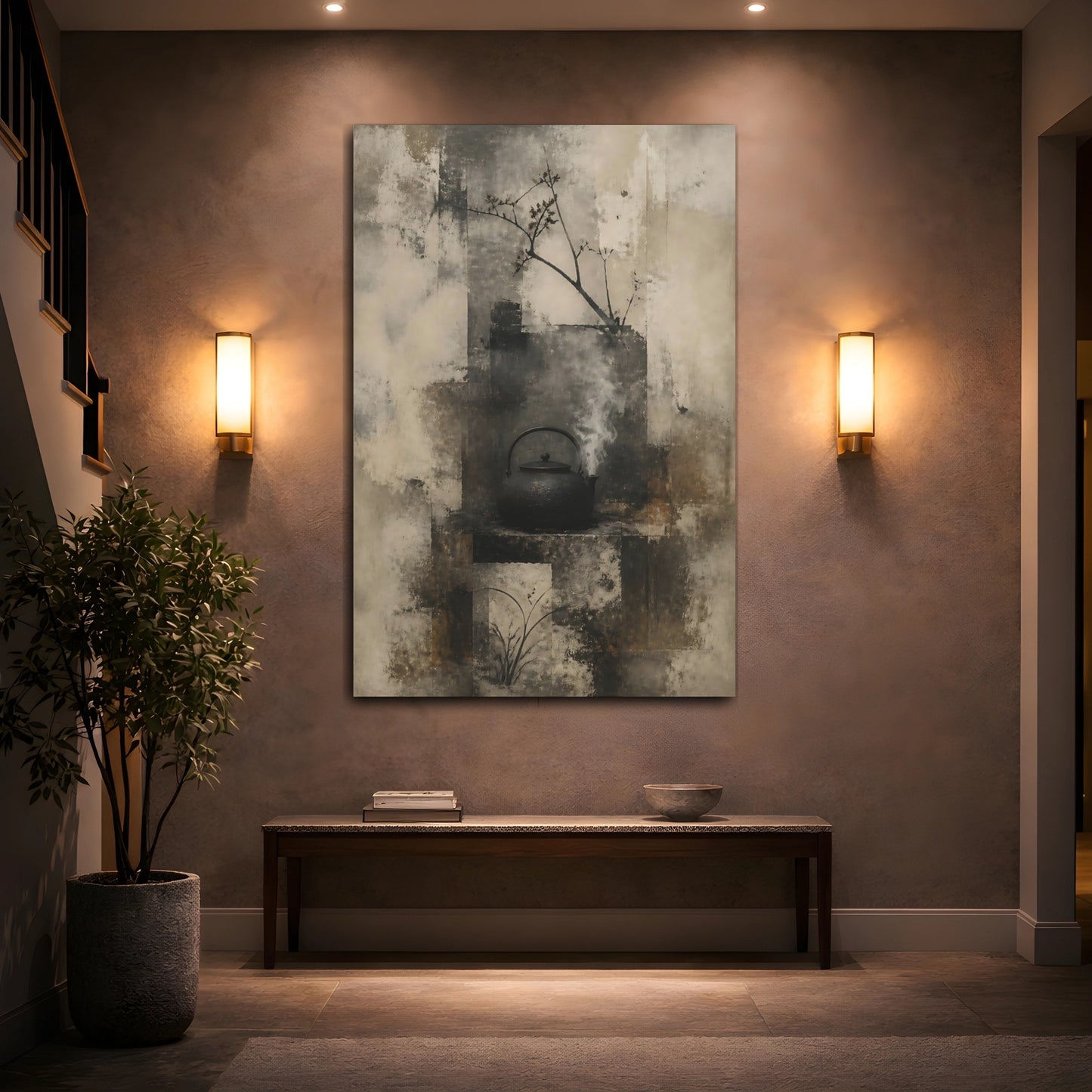 Mockup 2. Wabi Sabi Iron Kettle shown as canvas print