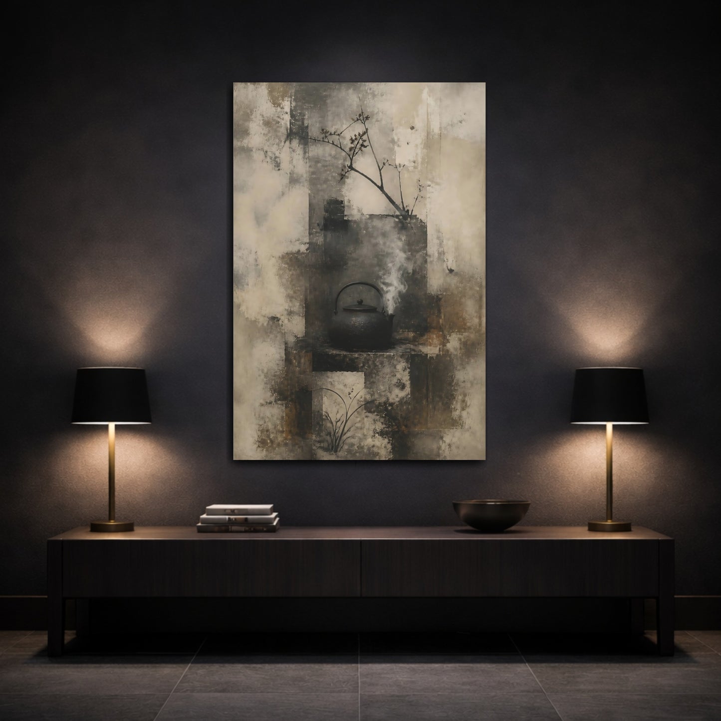 Mockup 3. Wabi Sabi Iron Kettle shown as canvas print