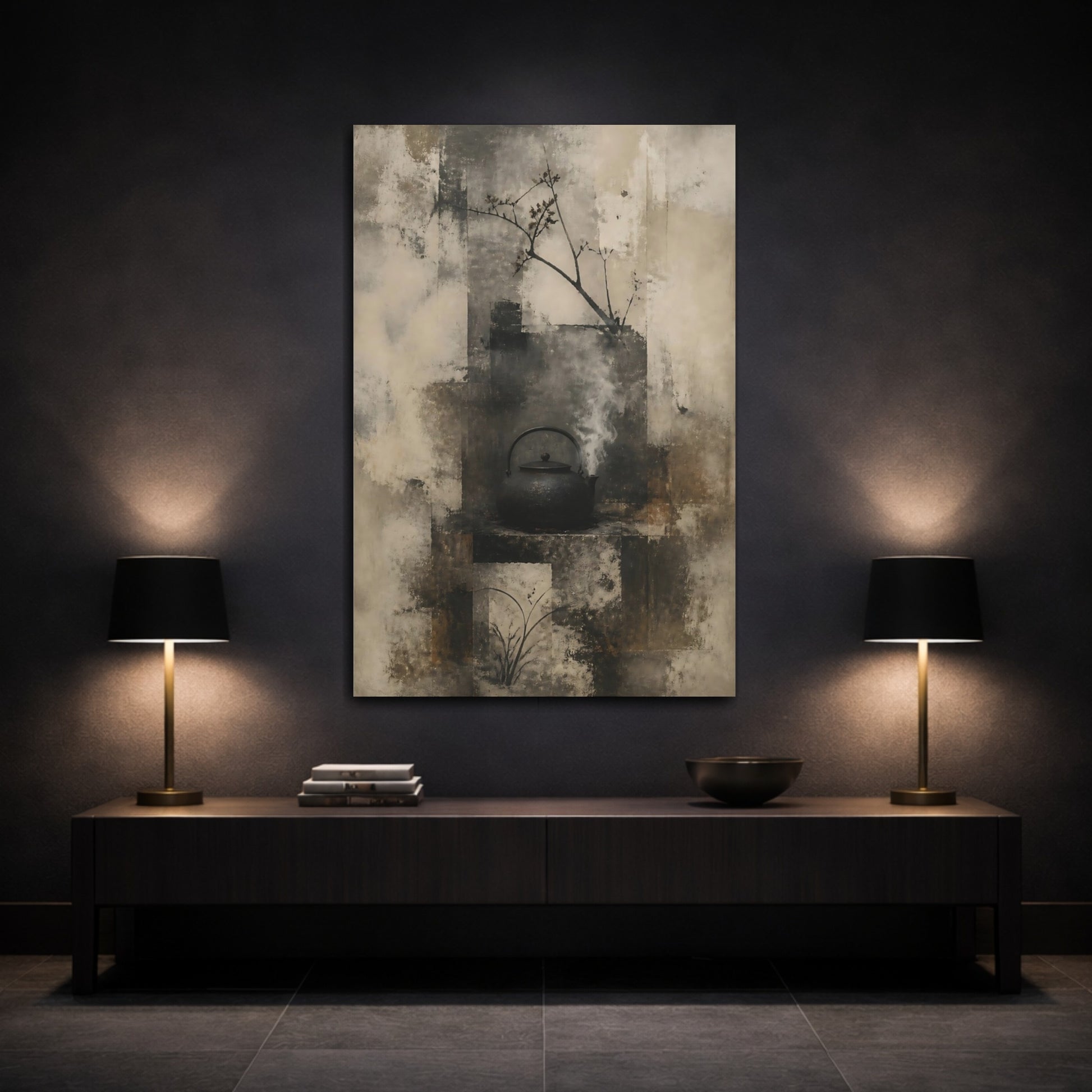 Mockup 3. Wabi Sabi Iron Kettle shown as canvas print