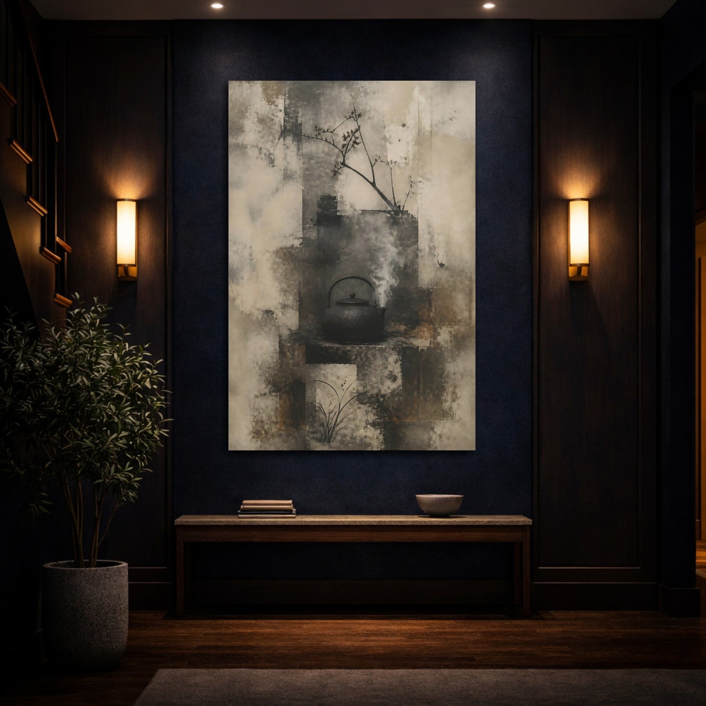 Mockup 4. Wabi Sabi Iron Kettle shown as canvas print