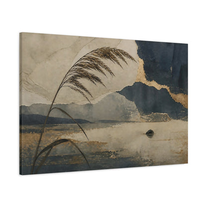 Main Mockup. Wabi Sabi Lone Reed shown as canvas print