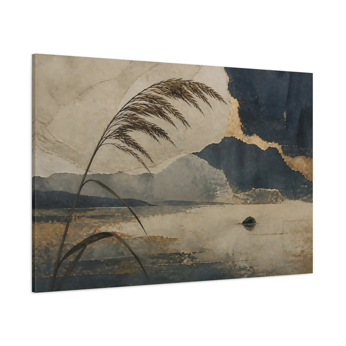 Side Mockup 1. Wabi Sabi Lone Reed shown as canvas print
