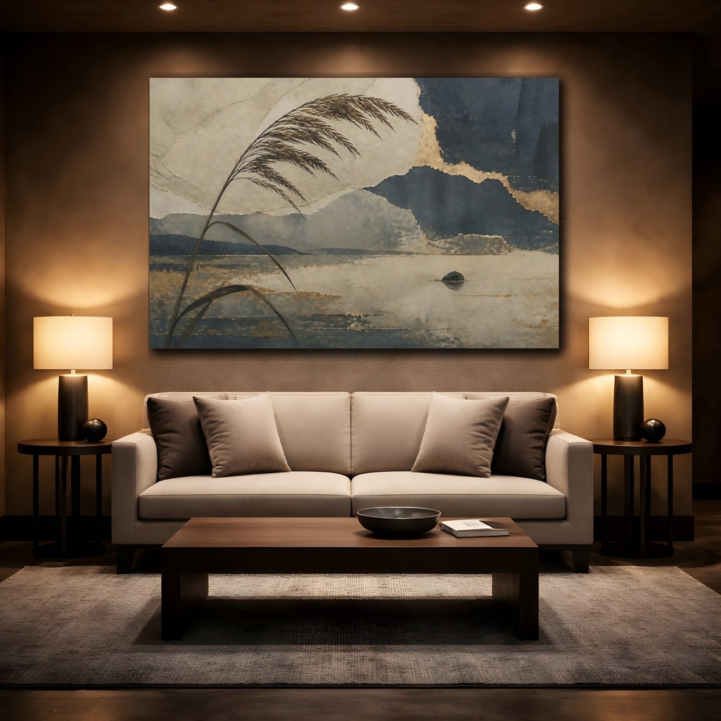 Mockup 2. Wabi Sabi Lone Reed shown as canvas print