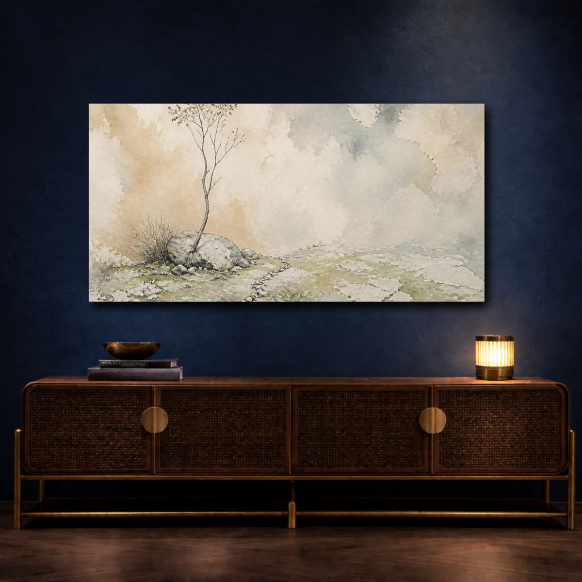 Mockup 4. Wabi Sabi Lone Tree shown as canvas print