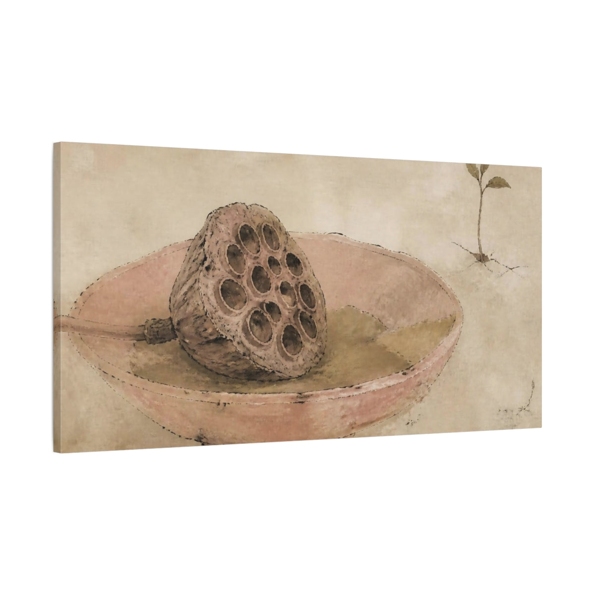 Main Mockup. Wabi Sabi Lotus Pod shown as canvas print