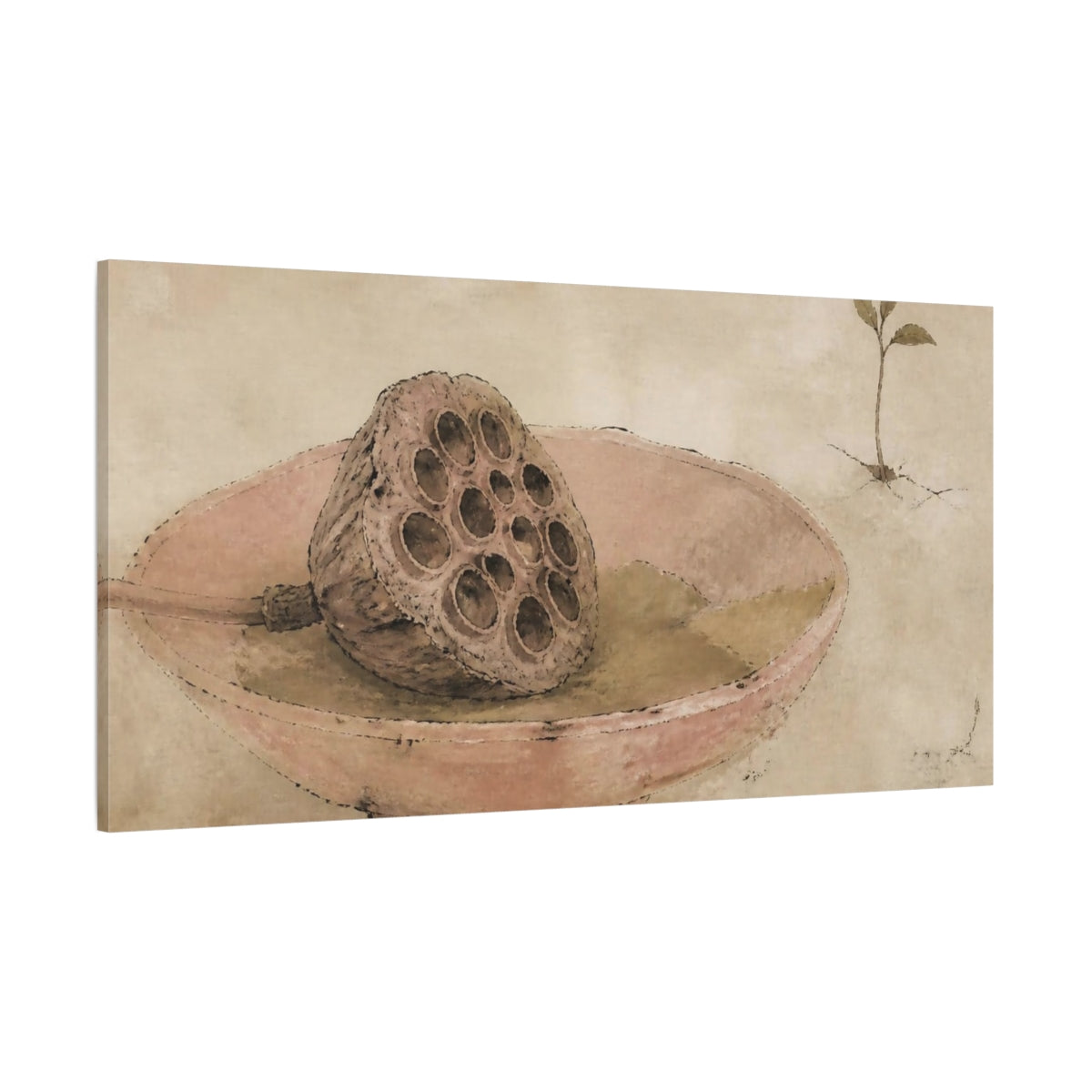 Side Mockup 2. Wabi Sabi Lotus Pod shown as canvas print