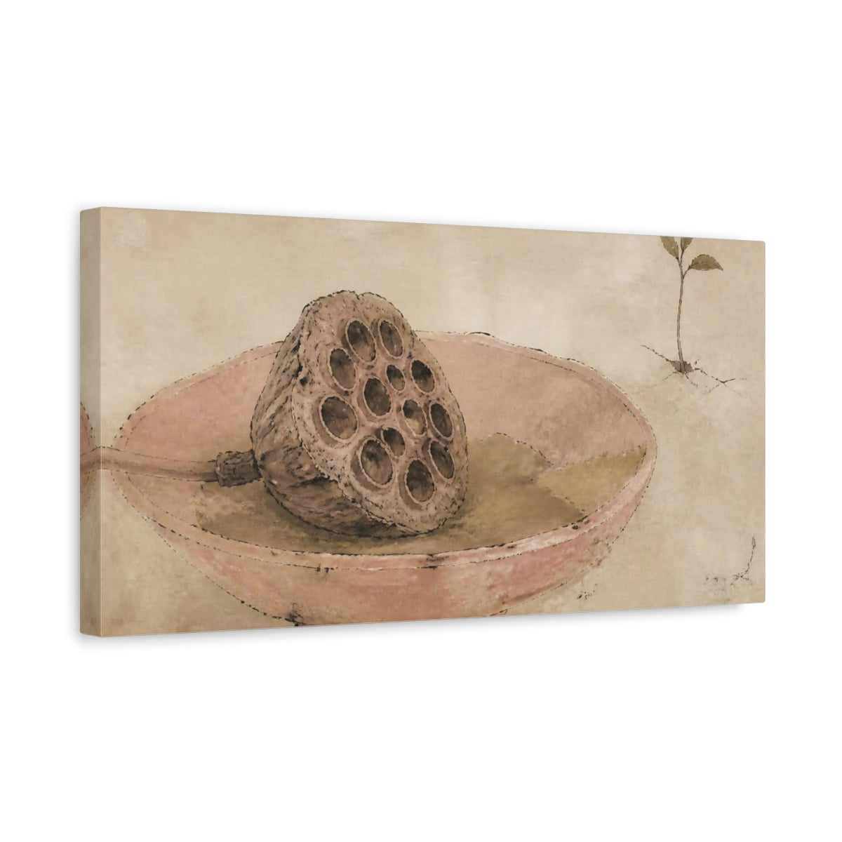 Side Mockup 3. Wabi Sabi Lotus Pod shown as canvas print