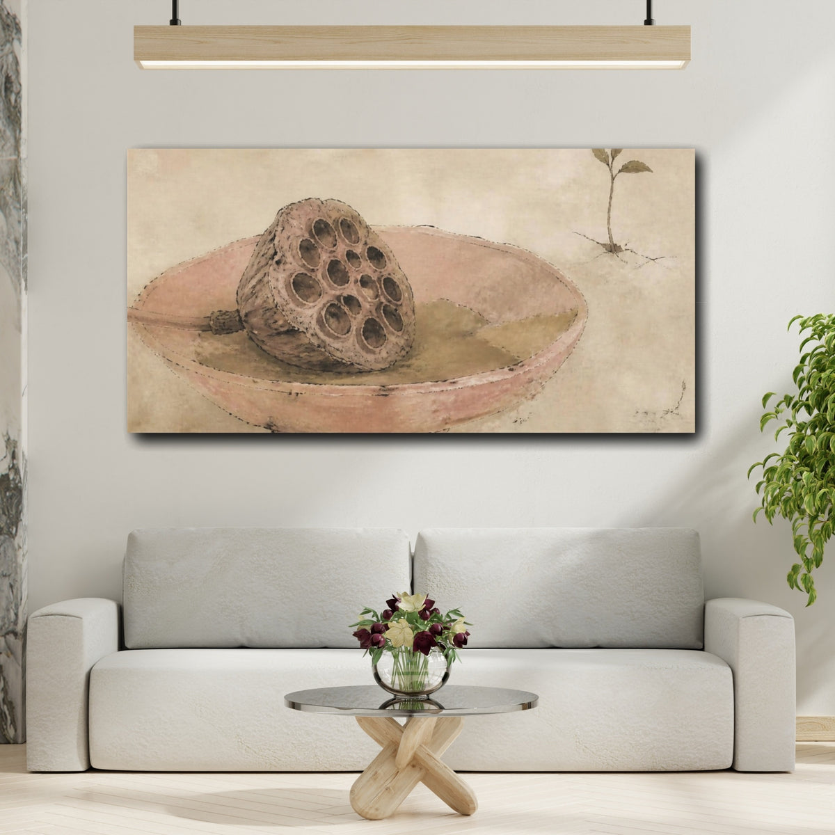 Mockup 2. Wabi Sabi Lotus Pod shown as canvas print