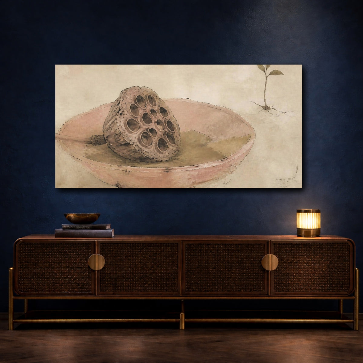 Mockup 4. Wabi Sabi Lotus Pod shown as canvas print