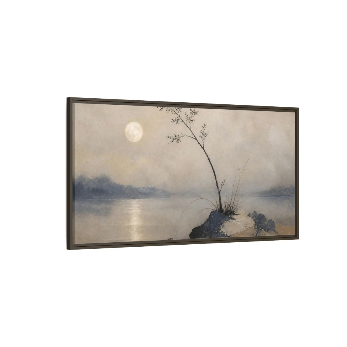 Side Mockup 4. Wabi Sabi Moonlit Branch shown as framed canvas print
