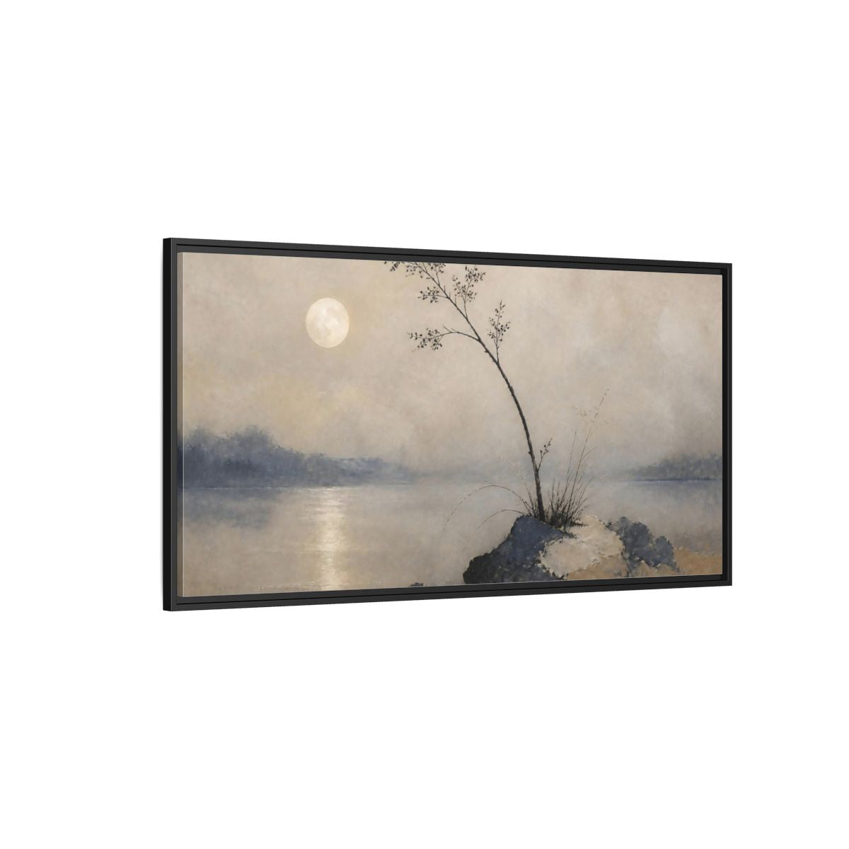 Side Mockup 5. Wabi Sabi Moonlit Branch shown as framed canvas print