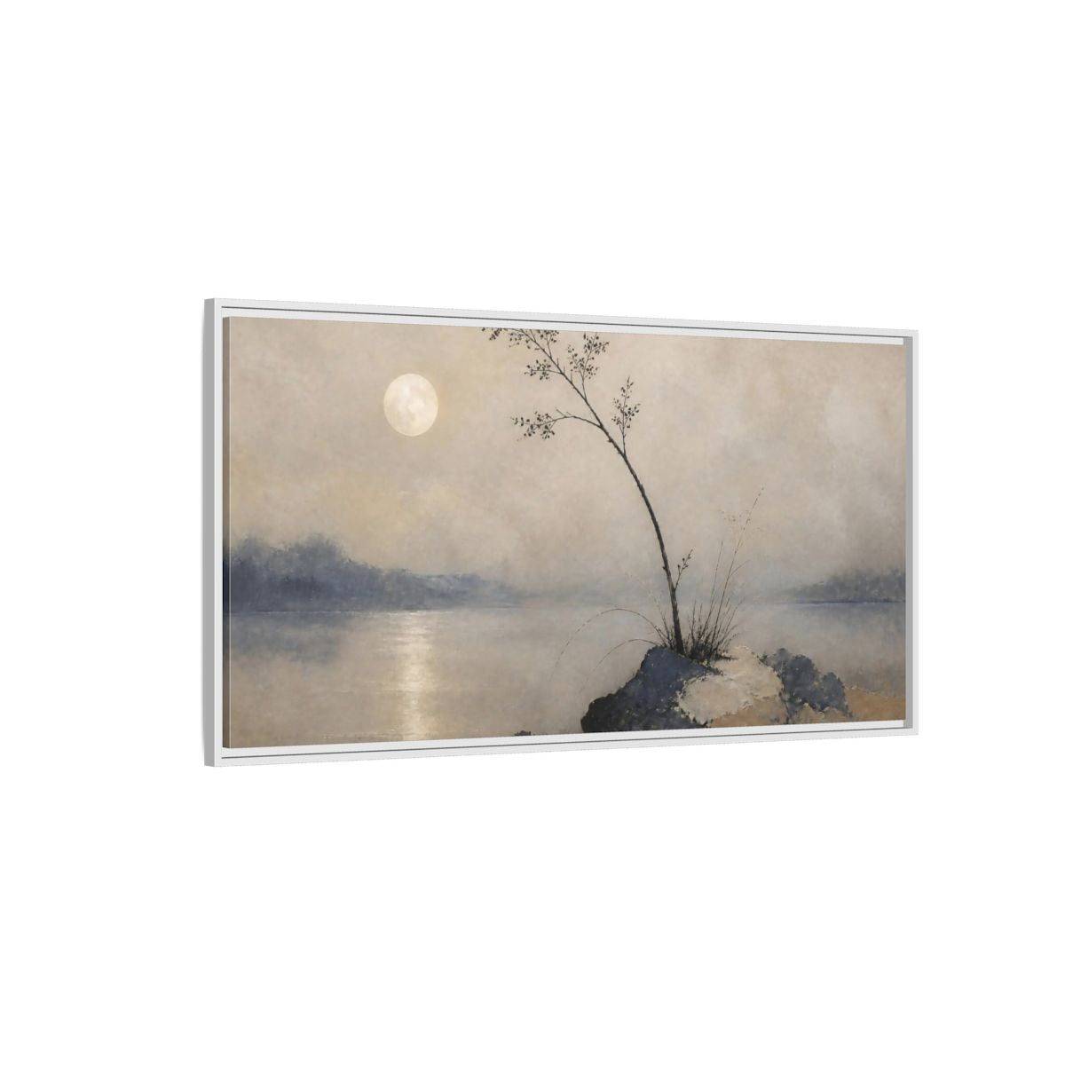 Side Mockup 3. Wabi Sabi Moonlit Branch shown as framed canvas print