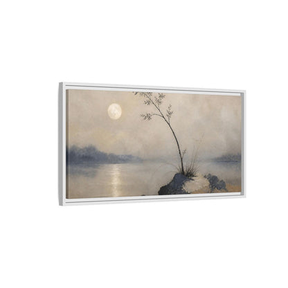 Side Mockup 1. Wabi Sabi Moonlit Branch shown as framed canvas print